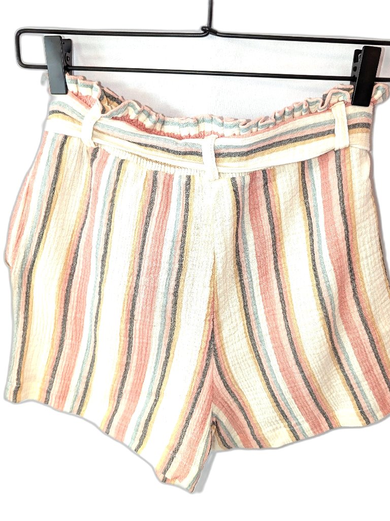 Nwt Evereve Roan + Ryan | Beau Stripe Tie Waist Cotton Shorts Cream | Size Small — image 5 of 8